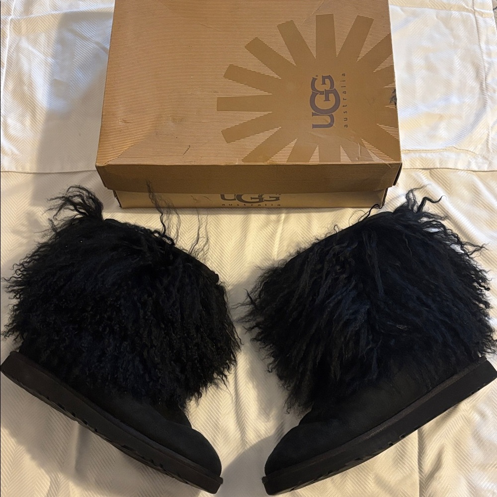 Ugg Australia 1875 Sheepskin Mongolian Cuff Boots Black #1875 Sz 8